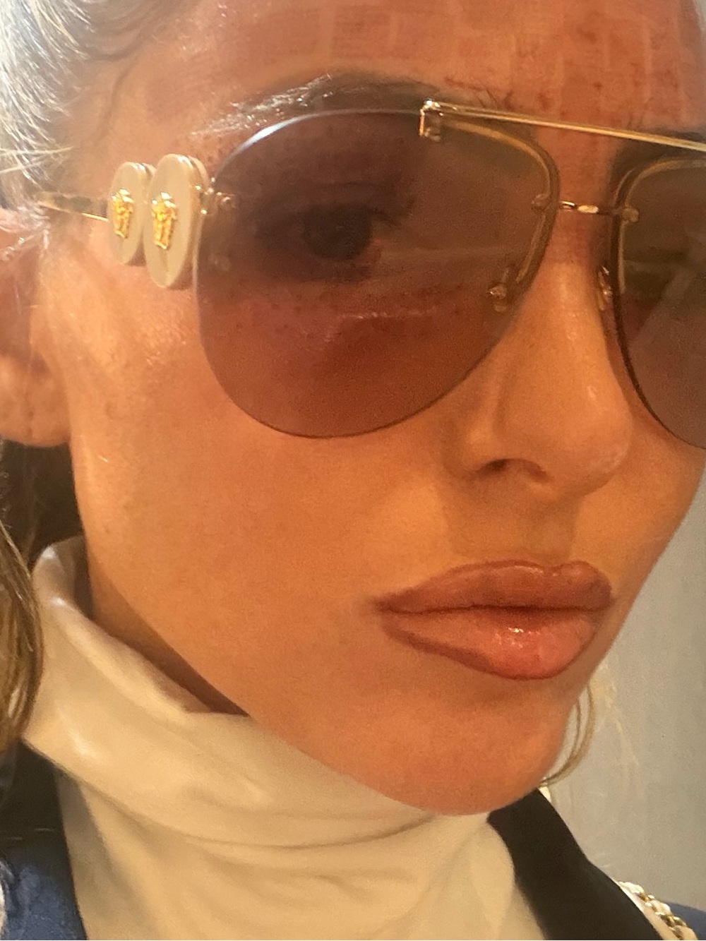 Versace Rimless Aviator Sunglasses in Brown  Gold with tinted Lenses  emblem NWT
